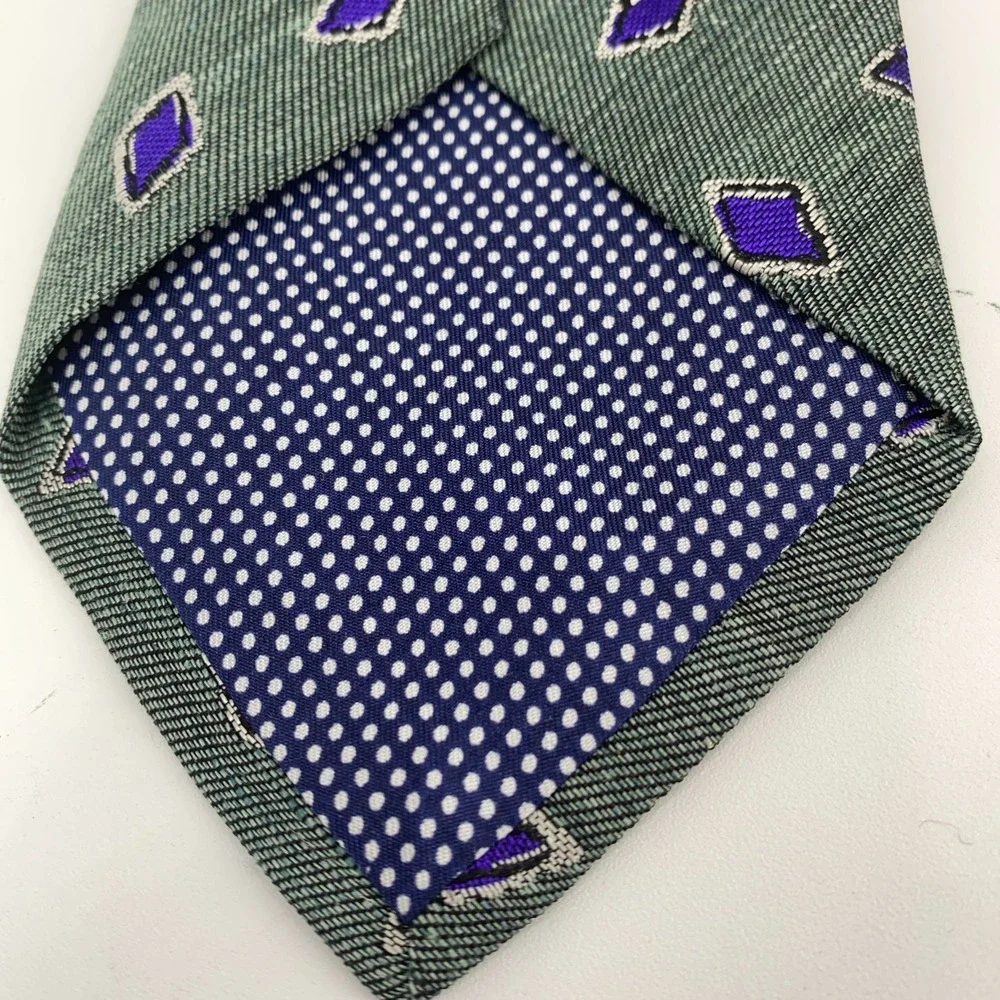 Eton Tie Mens One Size Green Patterned Silk Classic Fit Necktie Italy‎ Made NWT